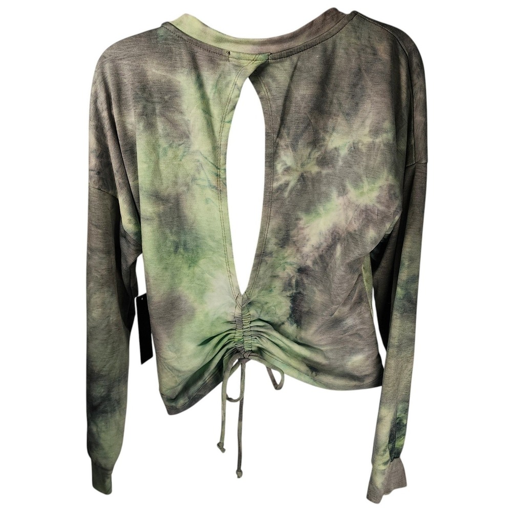 Willow Young Contemporary Tie Dye Crop Sweatshirt Open Back Ruched Keyhole NWT L